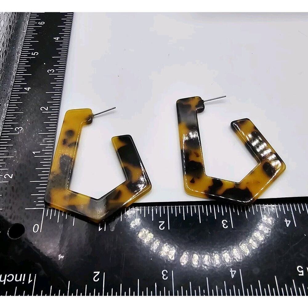 Geometric Statement Hoop Earrings Pierced Brown Shades - Picture 2 of 4